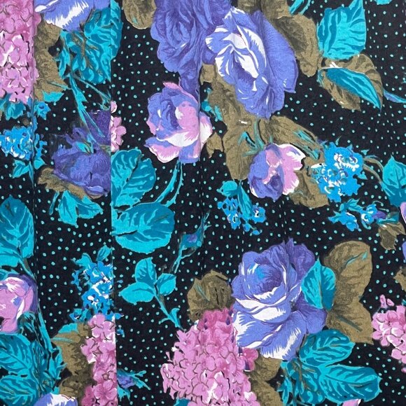 Fritzi Medium Black With Purple & Teal Rose Vintage Floral Midi Skirt U.S.A. Off - Picture 4 of 13